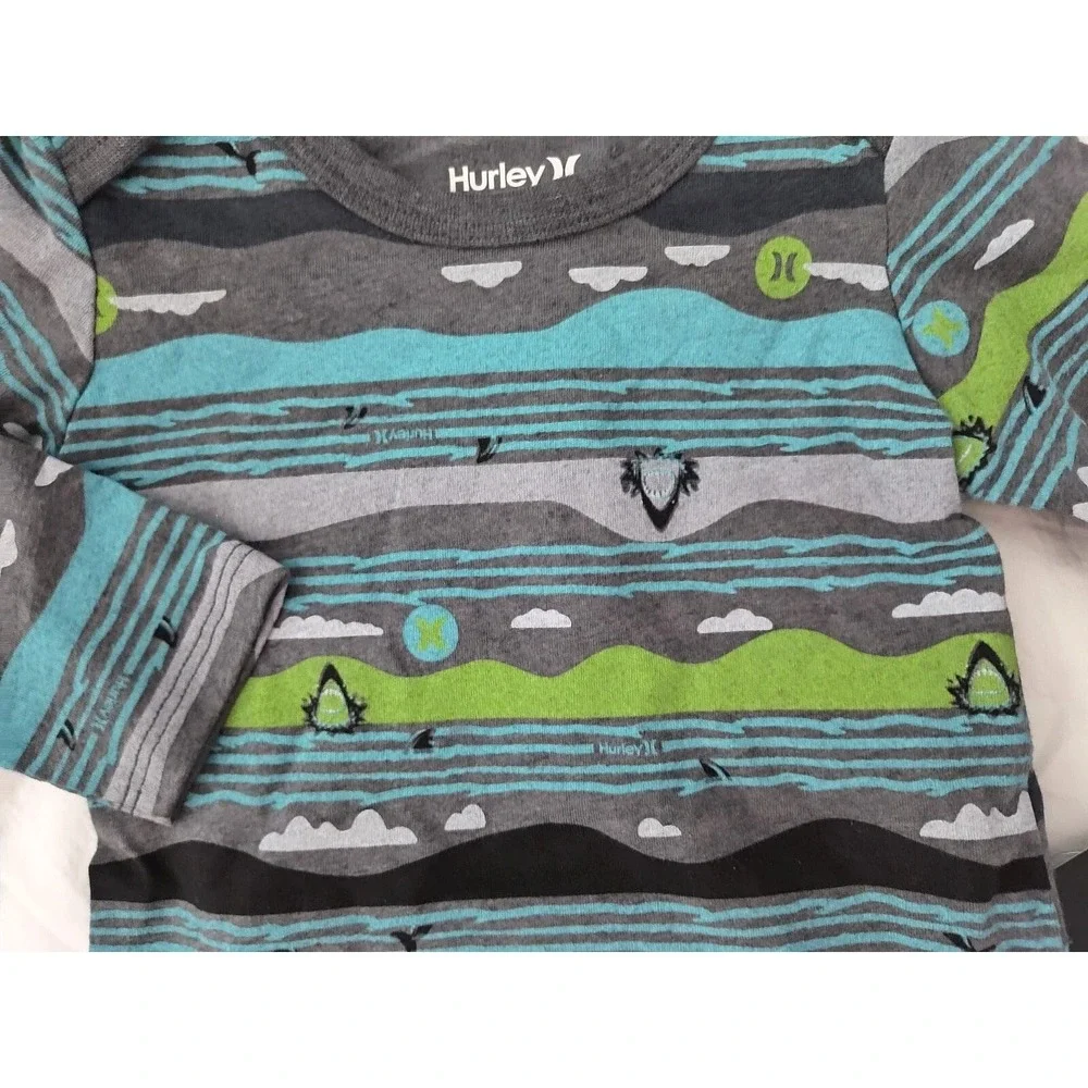 Hurley Baby Shark 9 Mos Outfit Set 2pc Black Sweat‎ Pants LS Bodysuit Boy NWT